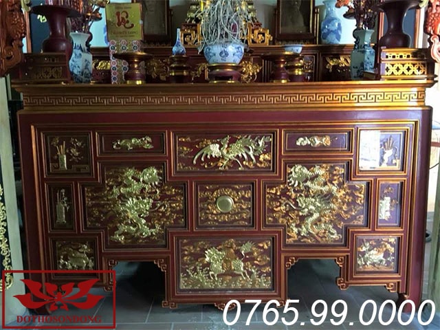 bàn thờ chấp tải gỗ mít sơn son thếp vàng giả cổ ms11