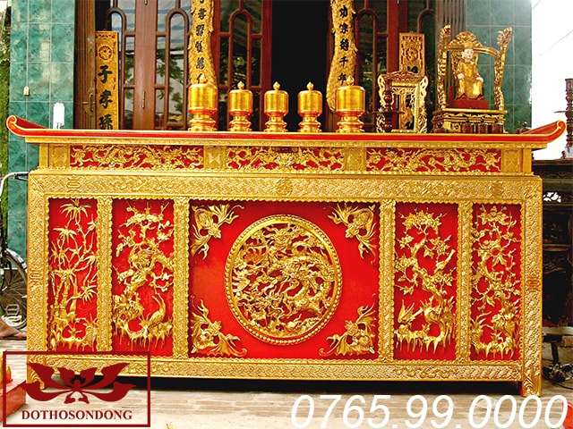 bàn thờ chấp tải gỗ mít sơn son thếp vàng ms12