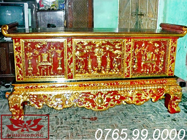 bàn thờ chấp tải gỗ mít sơn son thếp vàng ms14
