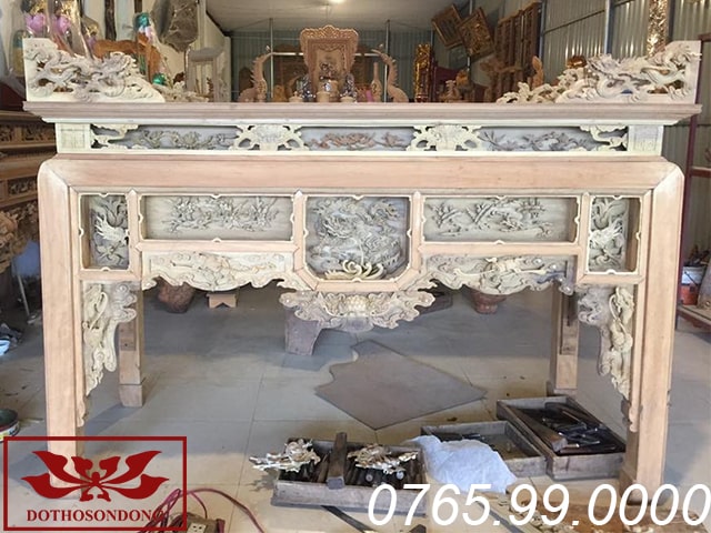 bàn thờ ô xa gỗ vàng tâm để mộc ms21