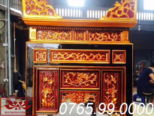 mặt bên ô xa thờ gỗ mít sơn son thếp vàng chạm khắc theo lối cổ ms23
