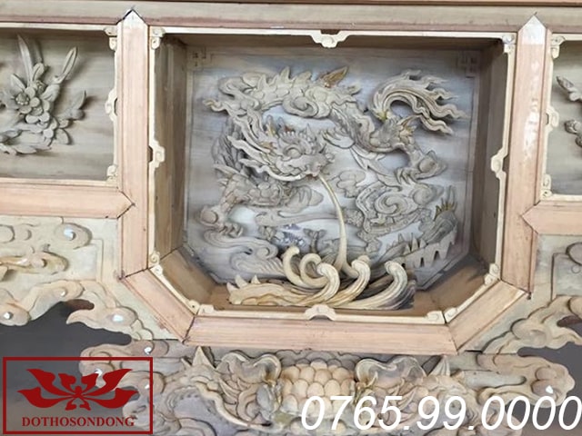 ô giữa bàn thờ ô xa gỗ vàng tâm đục tứ linh ms21