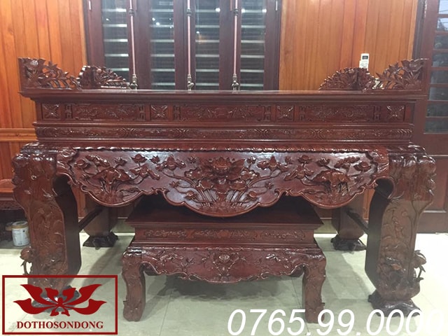 Sập thờ gỗ gụ chạm hoa sen ms09