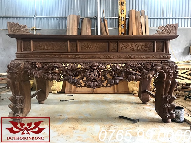 Sập thờ gỗ gụ chạm mai điểu ms10