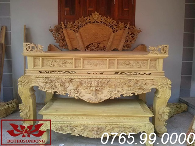 sập thờ gỗ mít chạm tứ linh ms24