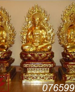 Tượng Tam Thế Phật gỗ mít sơn son thếp vàng ms01