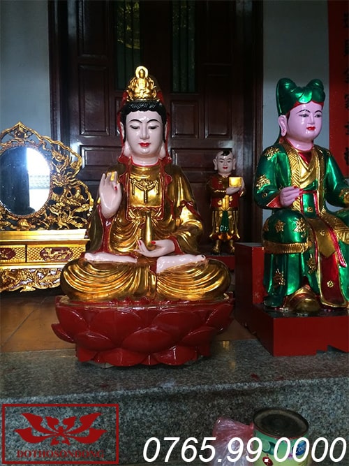 tượng phật bà quan âm gỗ mít sơn son thếp vàng ms05