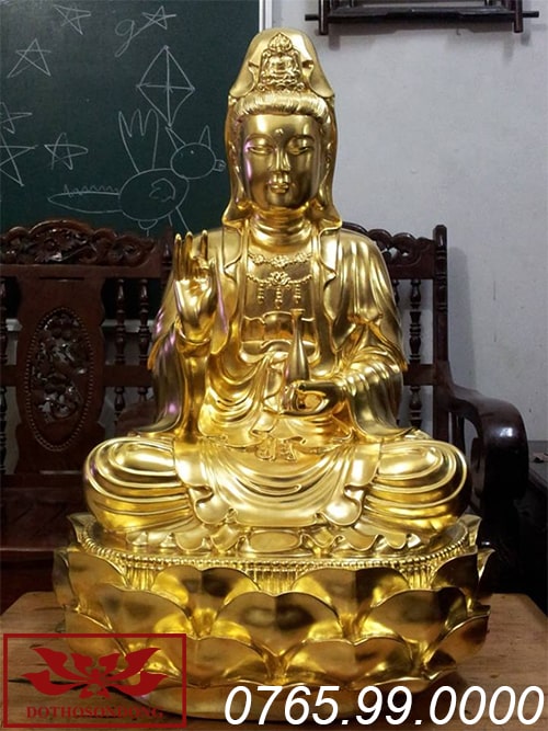 tượng phật bà quan âm gỗ mít sơn son thếp vàng ms06