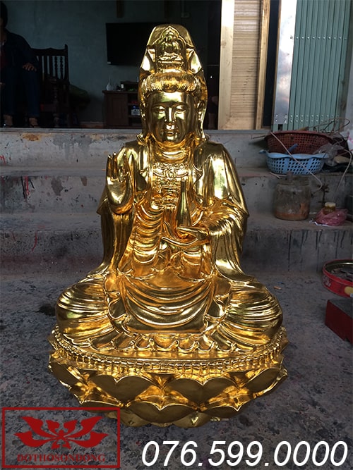 tượng phật bà quan âm gỗ mít sơn son thếp vàng ms08