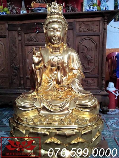 tượng phật bà quan âm gỗ mít sơn son thếp vàng ms10