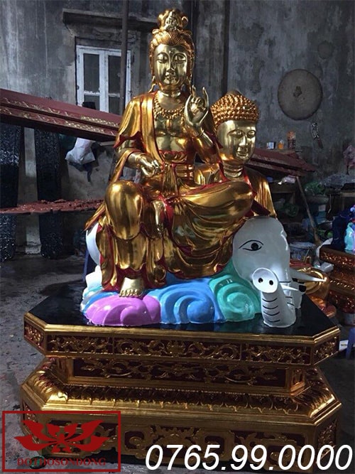 Tượng phổ hiền bồ tát gỗ mít sơn son thếp vàng ms03