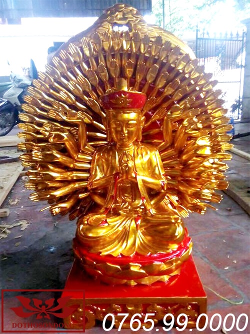 Tượng thiên thủ thiên nhãn bằng gỗ mít sơn son thếp vàng ms06