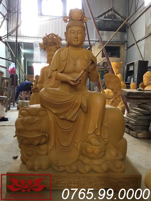 Tượng Văn Thù Bồ Tát gỗ mít ms06