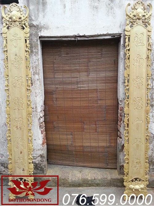 câu đối phẳng đẹp gỗ dổi ms05