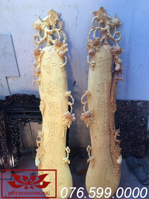 câu đối quả bầu gỗ mít ms01