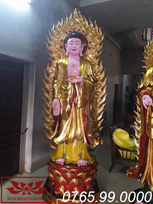 Tượng phật A Di Đà gỗ mít sơn son thếp vàng ms07