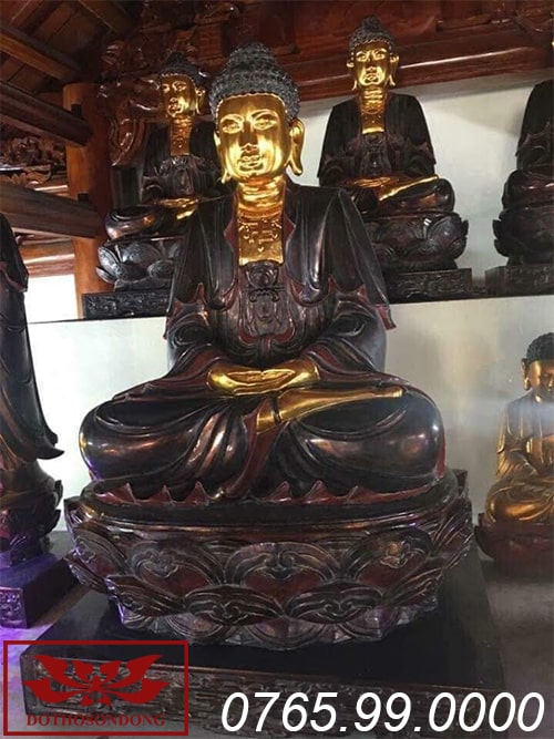 Tượng phật a di đà gỗ mít sơn giả cổ ms31