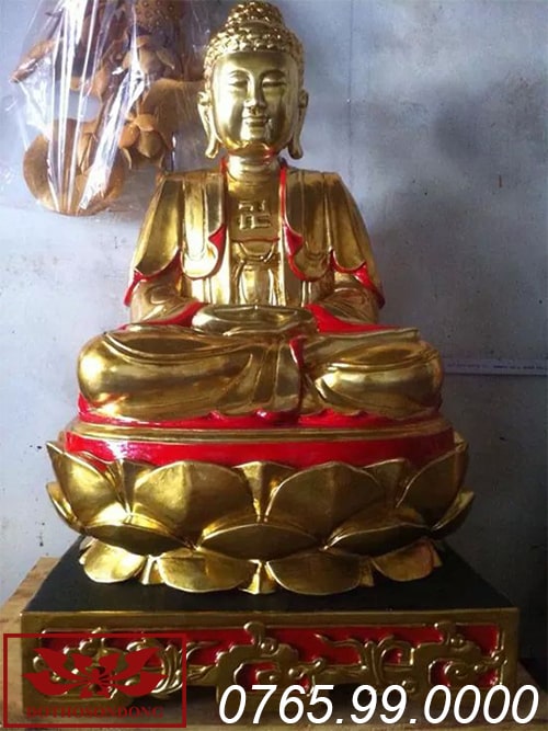 Tượng phật a di đà gỗ mít sơn son thếp vàng ms32