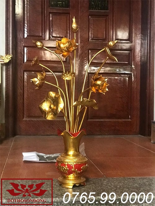 hoa sen gỗ mít sơn son thếp vàng ms03