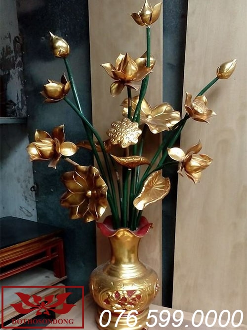 hoa sen gỗ mít sơn son thếp vàng ms06