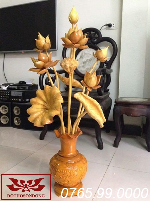 hoa sen gỗ mít sơn bóng ms07