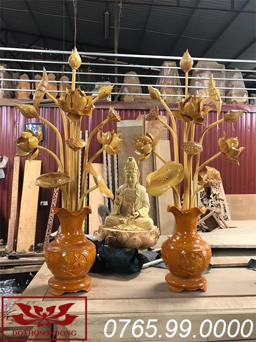 hoa sen gỗ mít sơn bóng ms09
