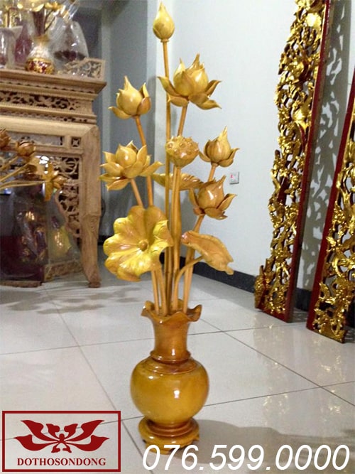 hoa sen gỗ mít sơn bóng ms10