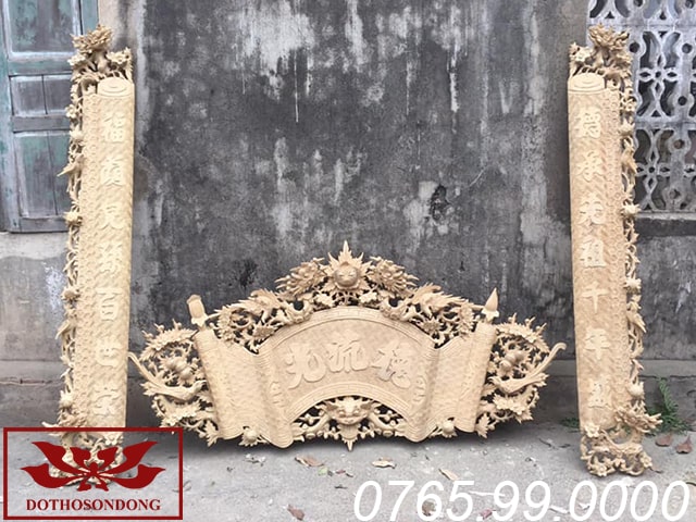 Cuốn thư câu đối gỗ gụ ms24