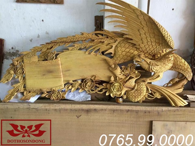 Cuốn thư gỗ mít chạm hồng trĩ ms23