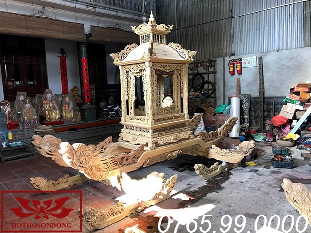 kiệu bát cống long đình gỗ dổi ms09